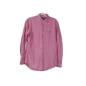 Ralph Lauren Custom Fit Men L Cotton Red White Long Sleeve Button Shirt‎